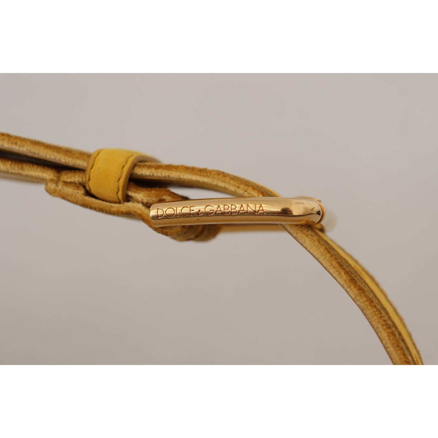 Dolce & Gabbana Yellow Velvet Gold Metal Logo Engraved Buckle Belt BEL8420 - 85