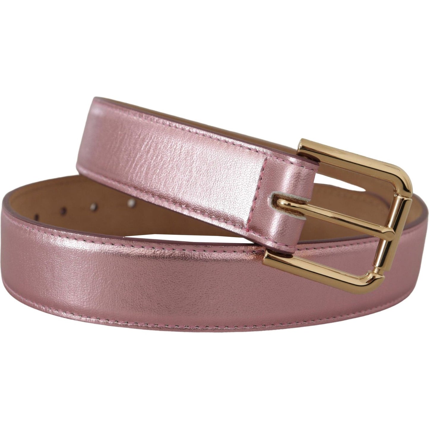 Dolce & Gabbana Metallic Pink Polished Leather Logo Metal Buckle Belt