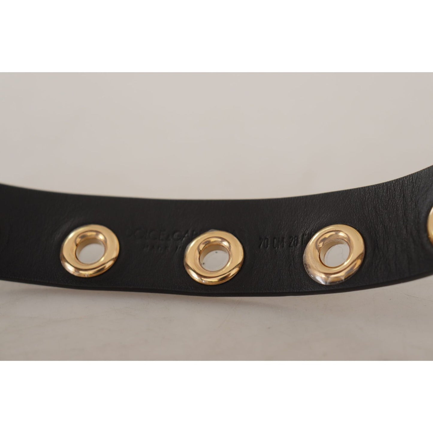Dolce & Gabbana Black Leather Eyelet Silver Tone Metal Buckle Belt