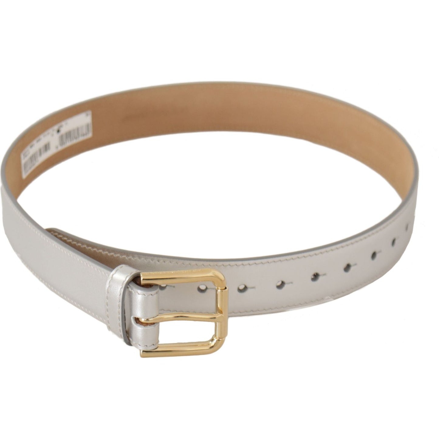 Dolce & Gabbana Silver Leather Gold Tone Logo Metal Buckle Belt