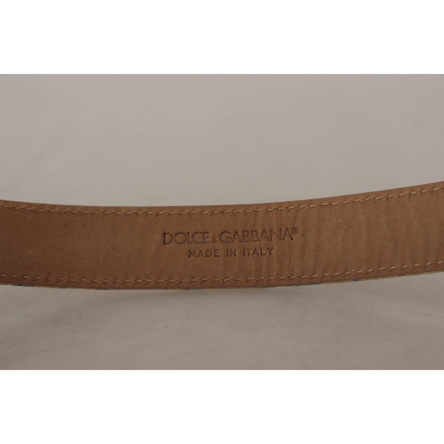 Dolce & Gabbana Blue Leather Jacquard Embossed Gold Metal Buckle Belt