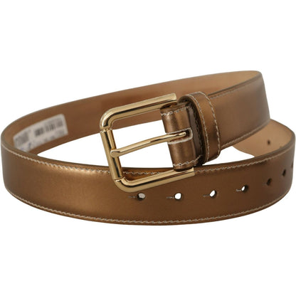 Dolce & Gabbana Bronze Calf Leather Gold Logo Waist Buckle Belt