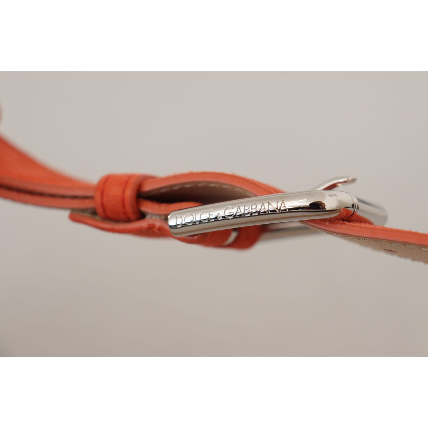 Dolce & Gabbana Orange Leather Suede Silver Logo Metal Buckle Belt