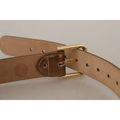 Dolce & Gabbana Bronze Leather Gold Logo Engraved Waist Buckle Belt