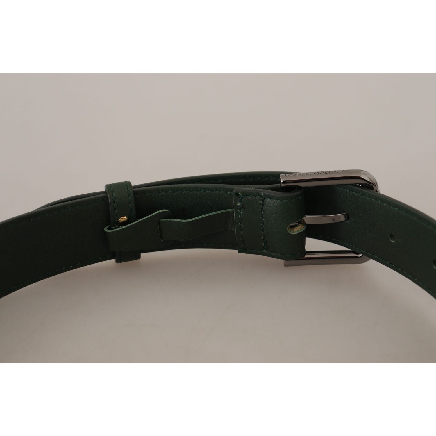 Dolce & Gabbana Army Green Leather Logo Metal Waist Buckle Belt