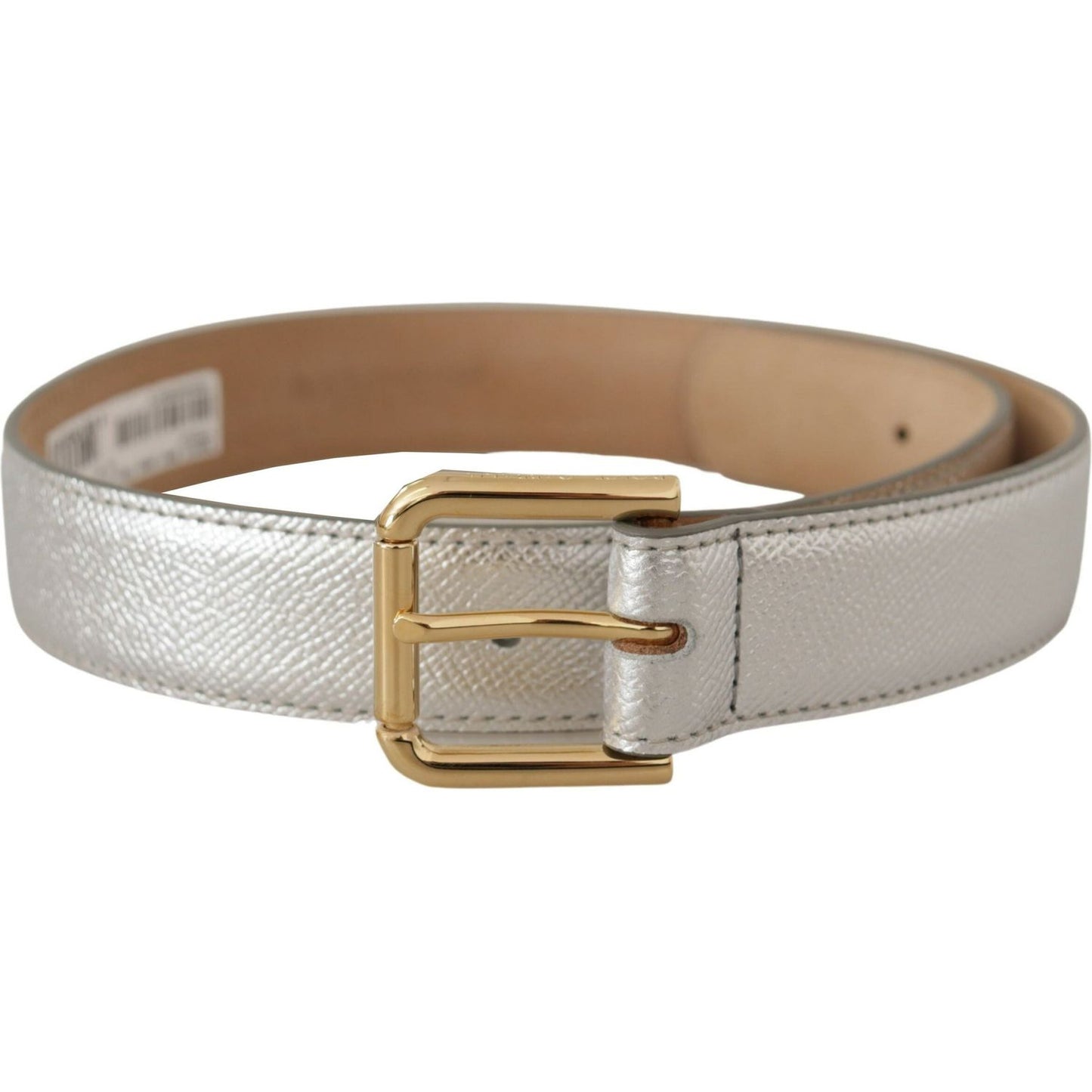 Dolce & Gabbana Silver Leather Gold Tone Logo Metal Waist Buckle Belt