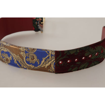 Dolce & Gabbana Red Embroidered Leather Gold Logo Metal Buckle Belt