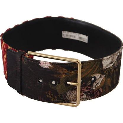 Dolce & Gabbana Multicolor Wide Leather Floral Gold Metal Buckle Belt