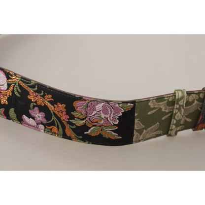 Dolce & Gabbana Multicolor Leather Embroidered Gold Metal Buckle Belt