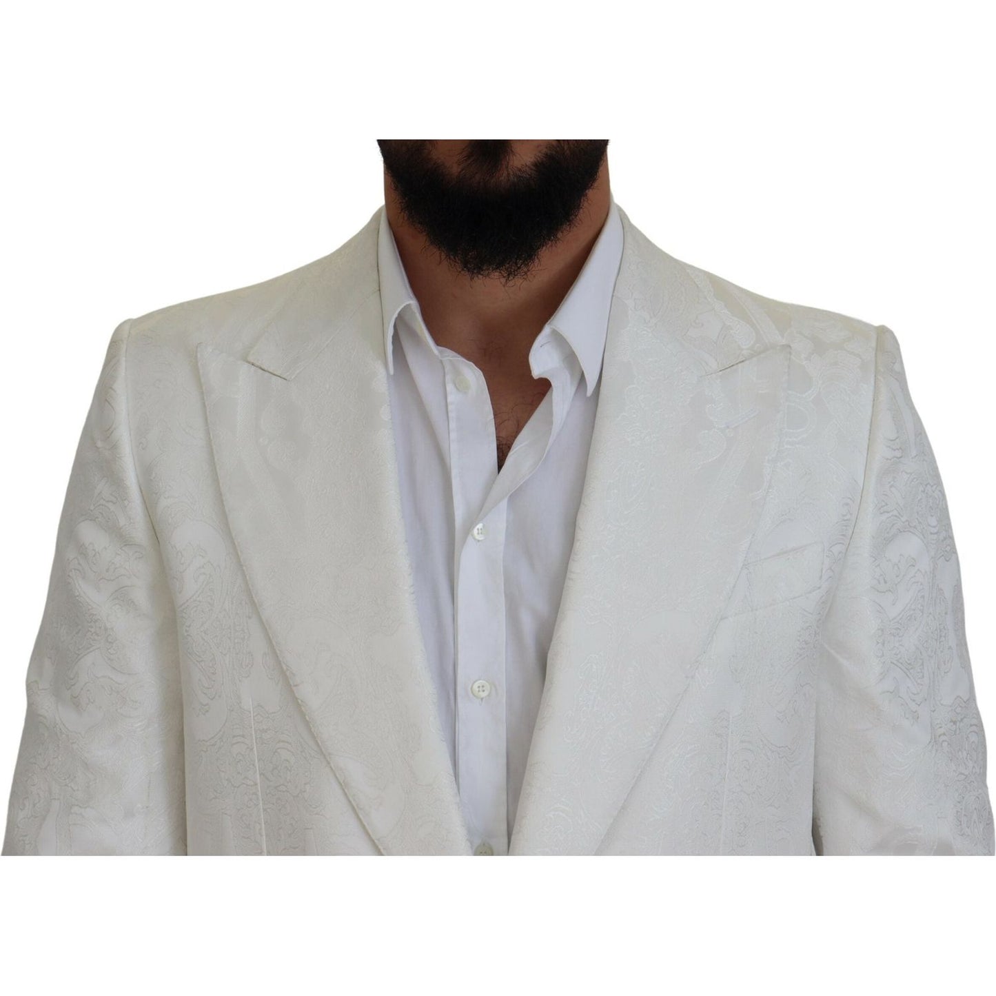 Dolce & Gabbana White Floral Brocade Trench Coat Jacket