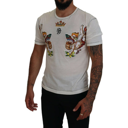 Dolce & Gabbana White Printed Short Sleeves Men T-shirt