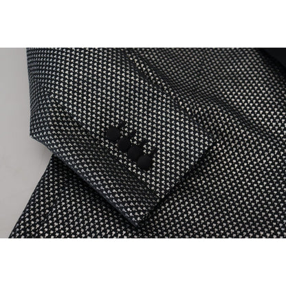 Dolce & Gabbana Black Silver Jacquard Slim Fit Jacket Blazer