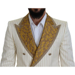 Dolce & Gabbana Off White Gold Striped Tuxedo Slim Fit Suit KOS2116- 46
