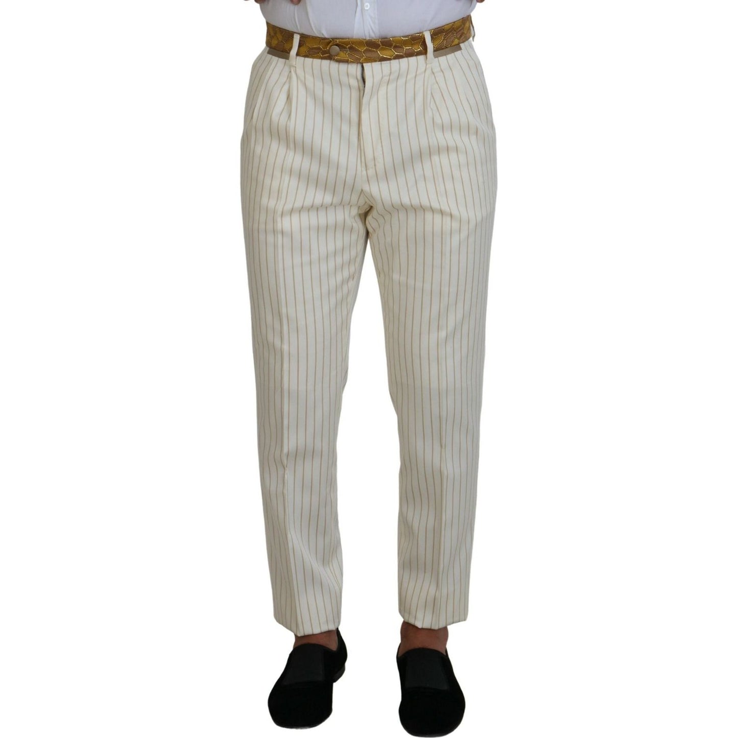 Dolce & Gabbana Off White Gold Striped Tuxedo Slim Fit Suit KOS2116- 46