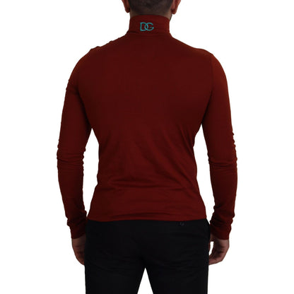 Dolce & Gabbana Maroon Cotton Turtle Neck Zip Sweater