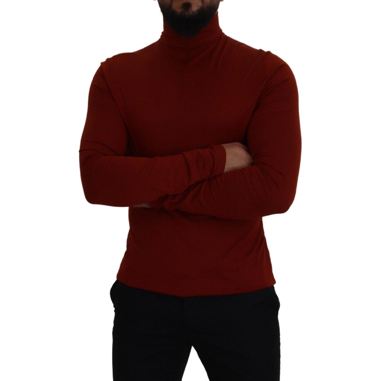 Dolce & Gabbana Maroon Cotton Turtle Neck Zip Sweater