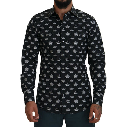 Dolce & Gabbana Black Crown Print GOLD Slim Shirt
