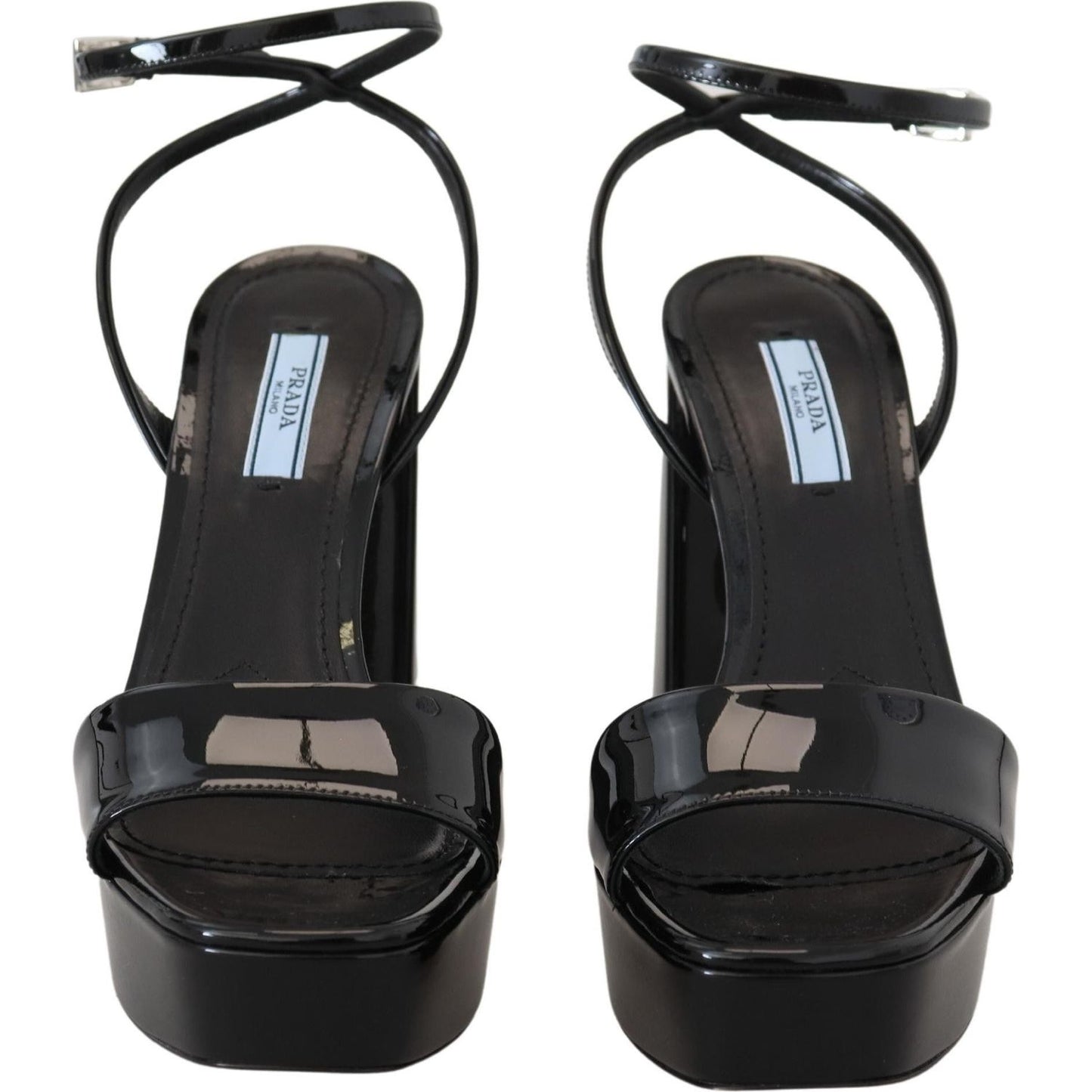 Prada Black Patent Sandals Ankle Strap Heels Leather LA10141-35
