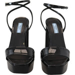 Prada Black Patent Sandals Ankle Strap Heels Leather LA10141-35
