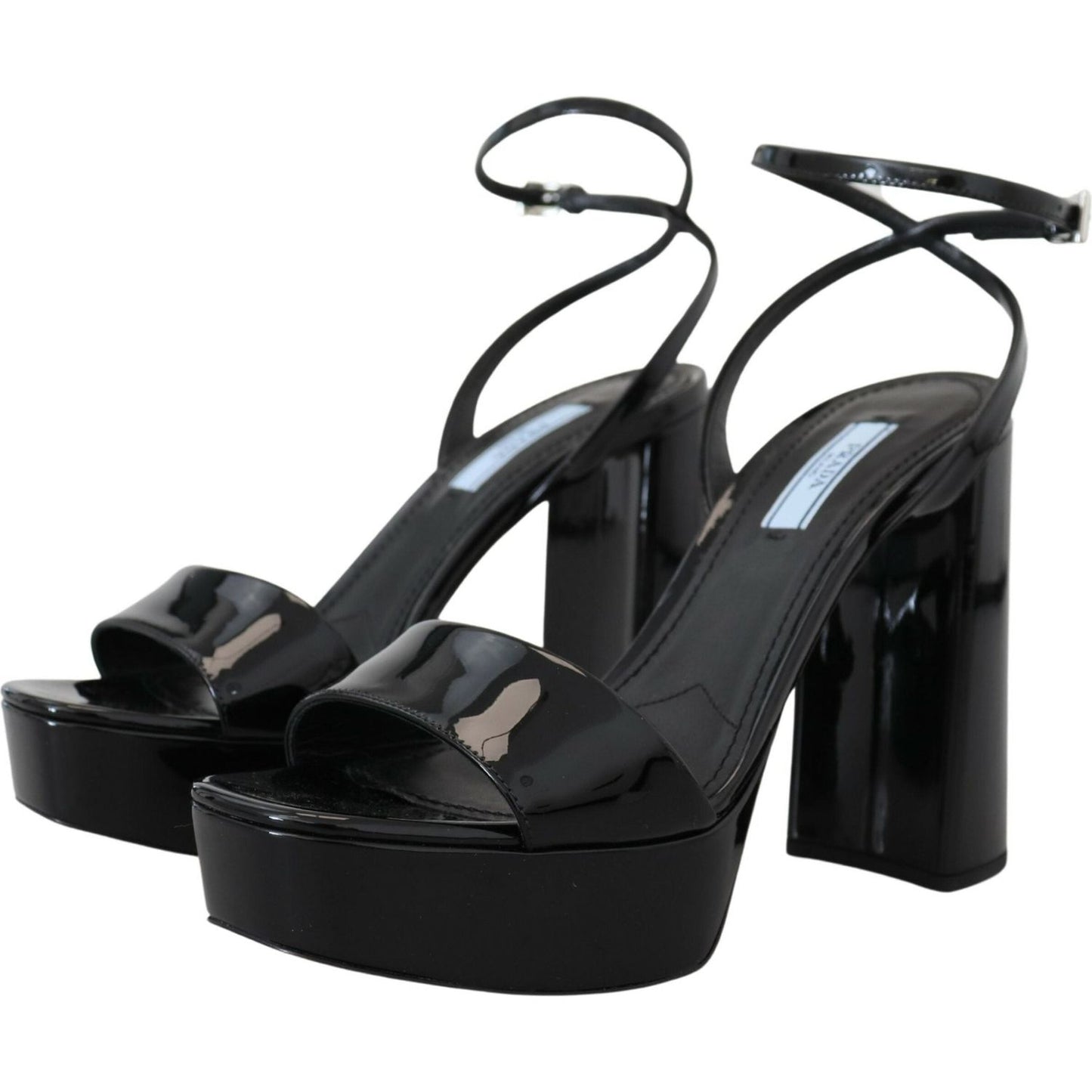 Prada Black Patent Sandals Ankle Strap Heels Leather LA10141-35