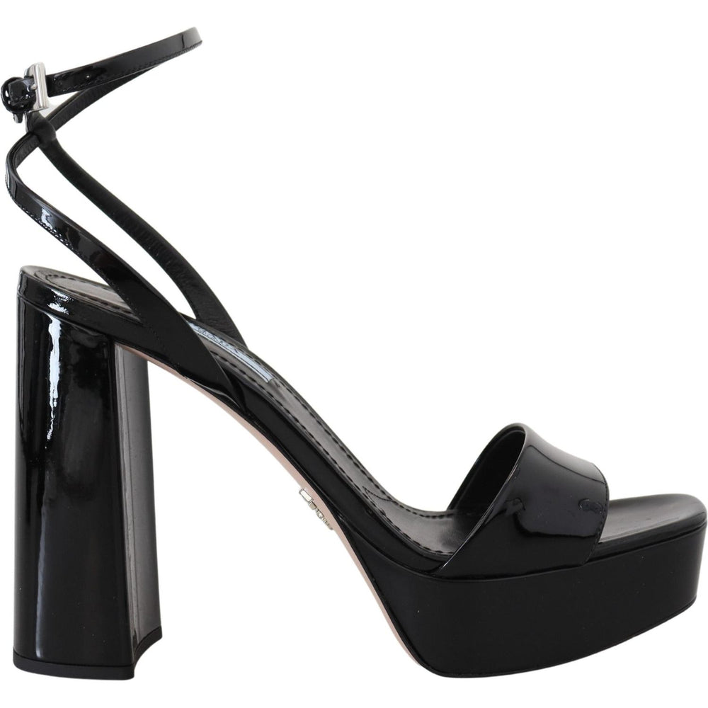 Prada Black Patent Sandals Ankle Strap Heels Leather LA10141-35