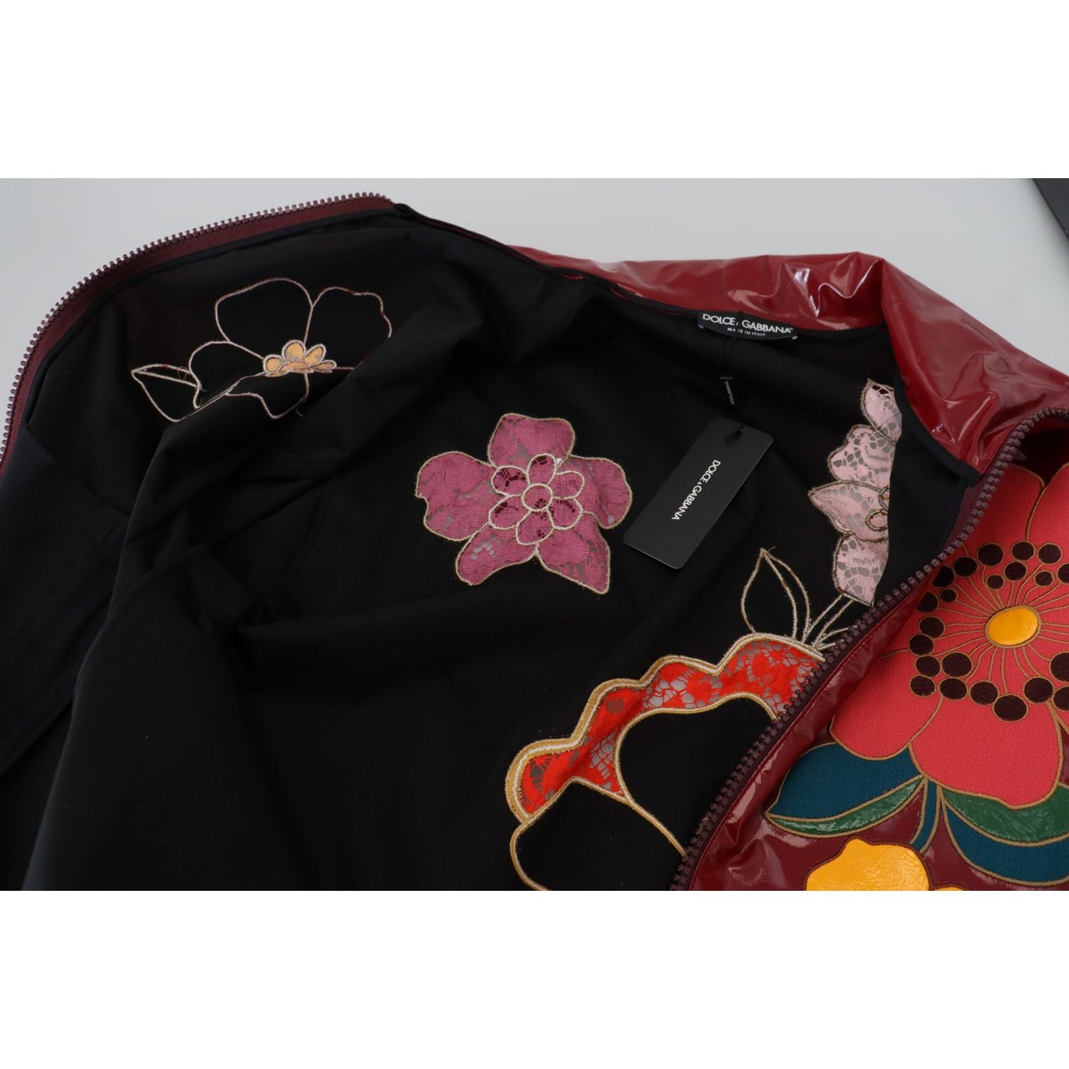 Dolce & Gabbana Maroon Floral Full Zip Polyester Women Jacket