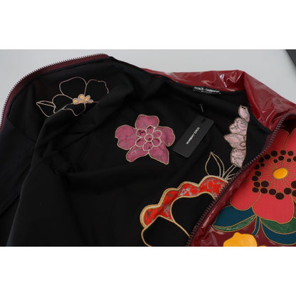 Dolce & Gabbana Maroon Floral Full Zip Polyester Women Jacket