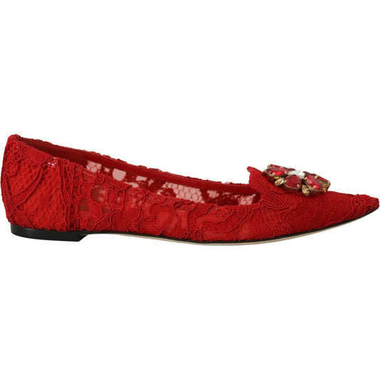 Dolce & Gabbana Red Taormina Crystals Loafers Flats Shoes LA10204- 37.5