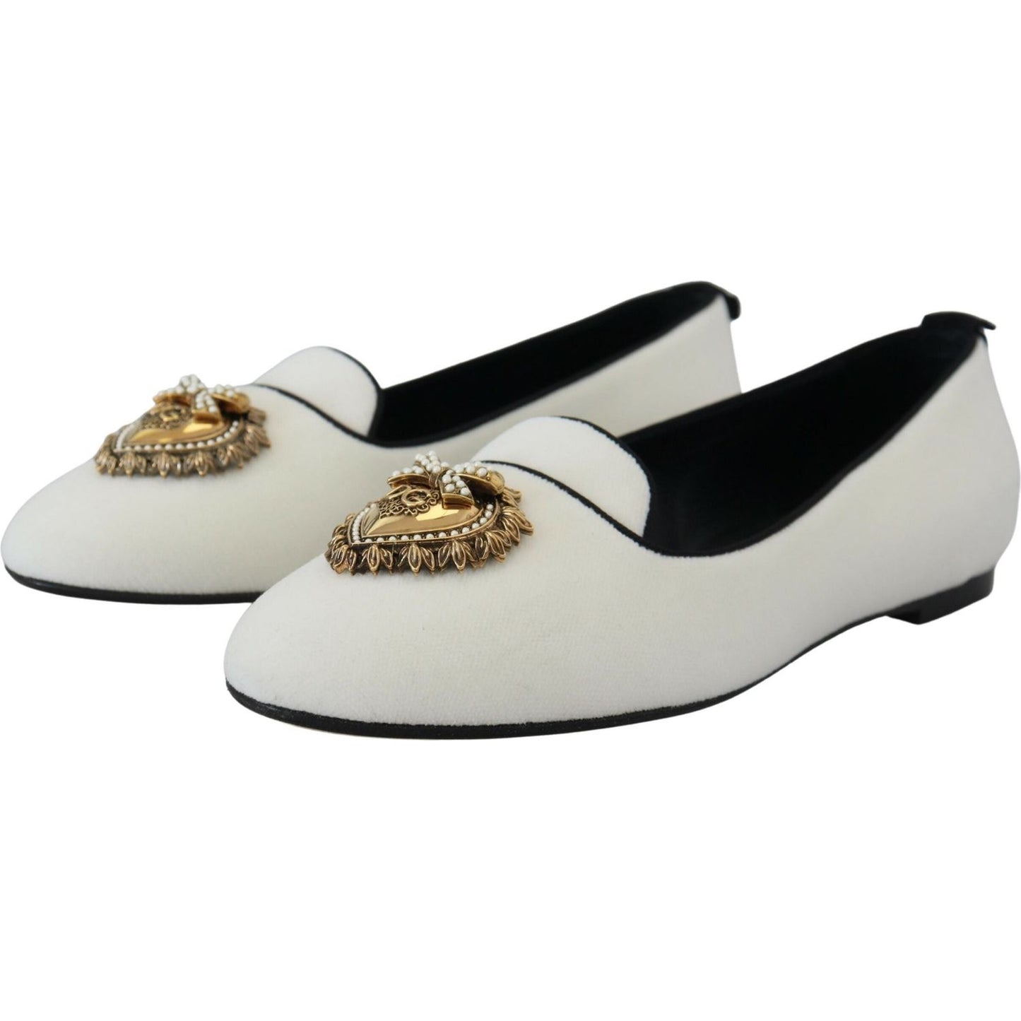 Dolce & Gabbana White Velvet Slip Ons Loafers Flats Shoes LA10205- 35.5