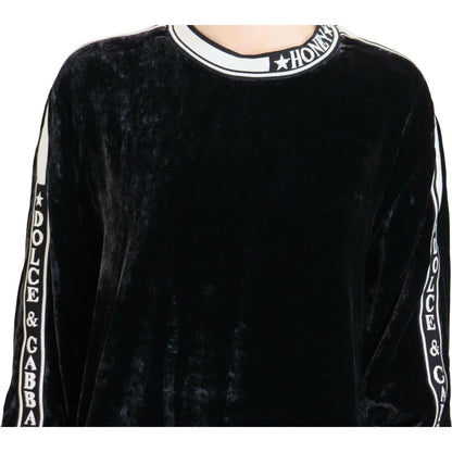 Dolce & Gabbana Black Velvet Crewneck Pullover Sweater