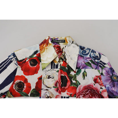 Dolce & Gabbana Multicolor Floral Cotton Collared Blouse Top