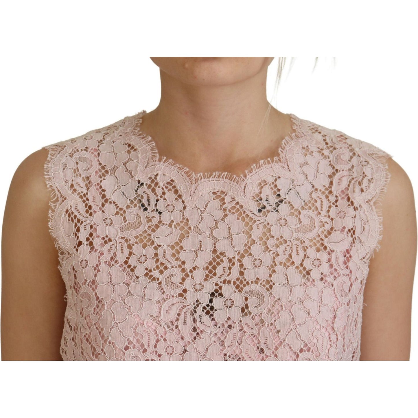 Dolce & Gabbana Pink Floral Lace Sleeveless Tank Blouse Top