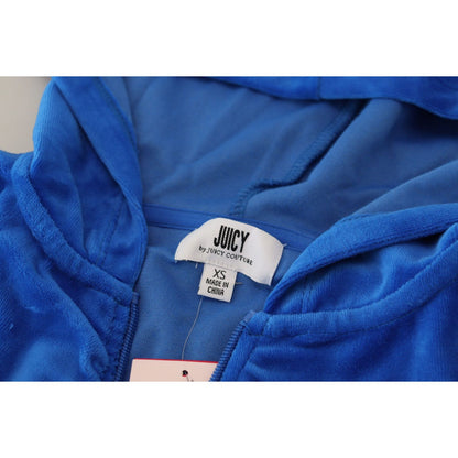 Juicy Couture Blue Cotton Full Zip Cropped Hooded Sweatshirt Sweater