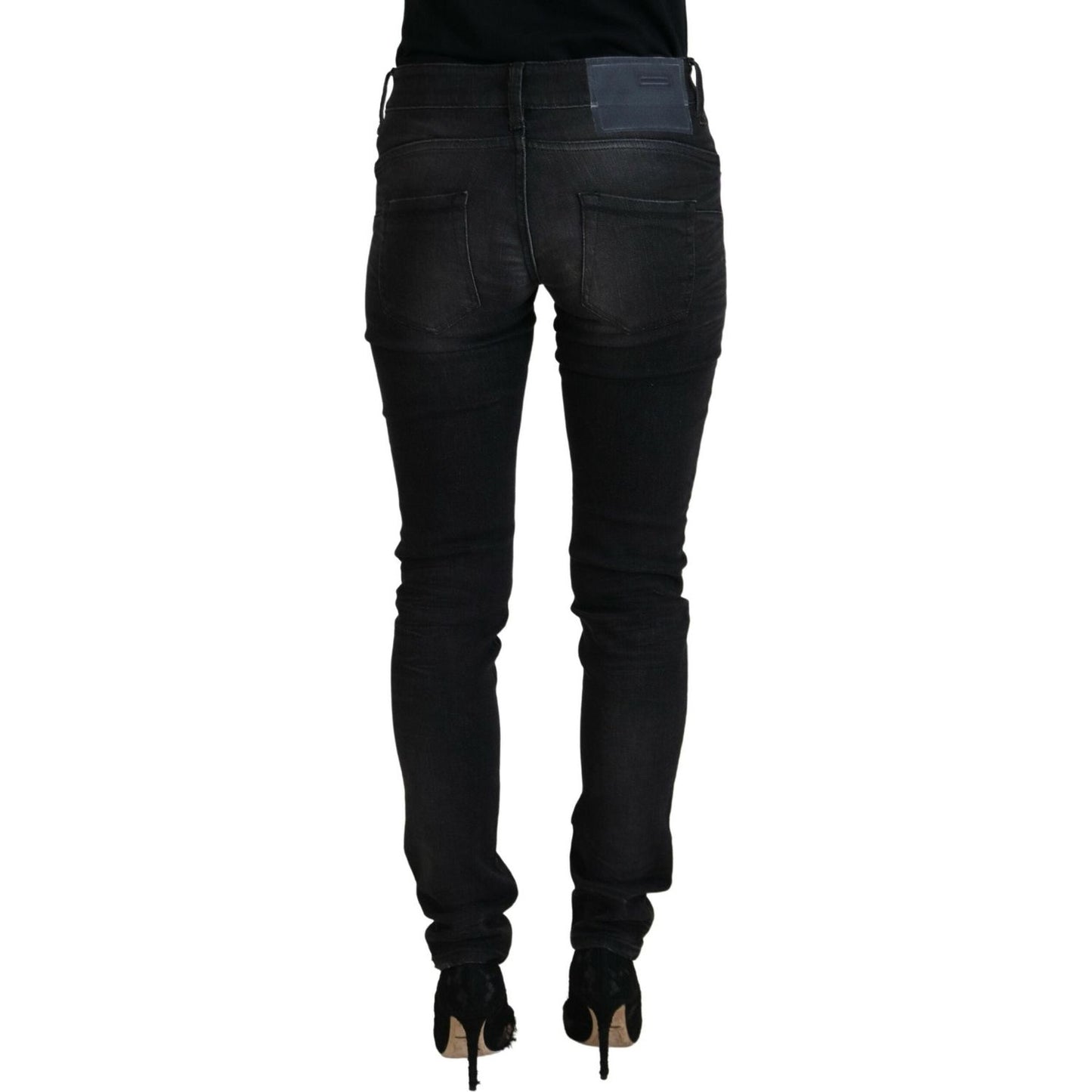 Acht Black Cotton Low Waist Slim Fit Women Casual Denim Jeans