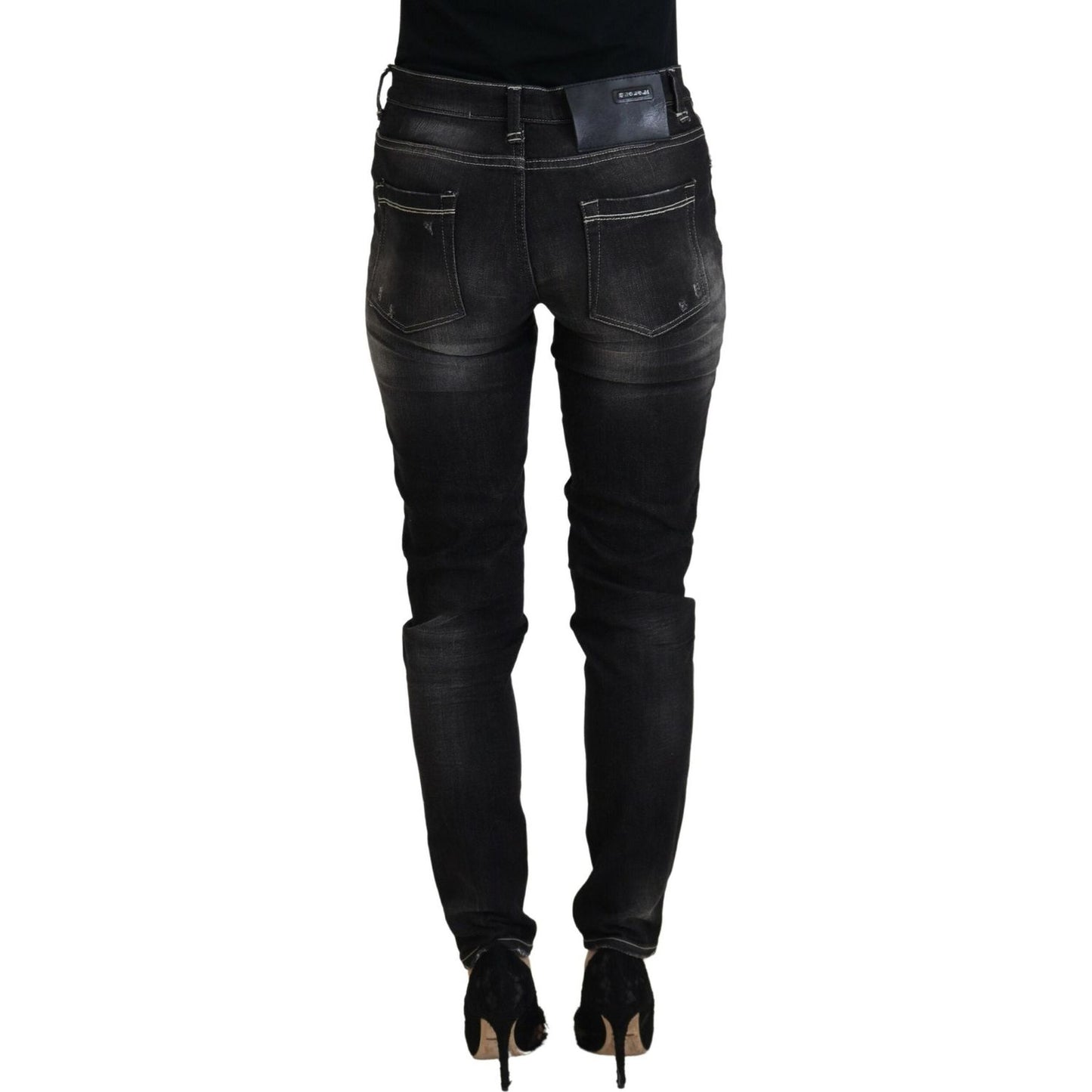 Acht Black Washed Mid Waist Tapered Women Casual Denim Jeans PAN72701- 26