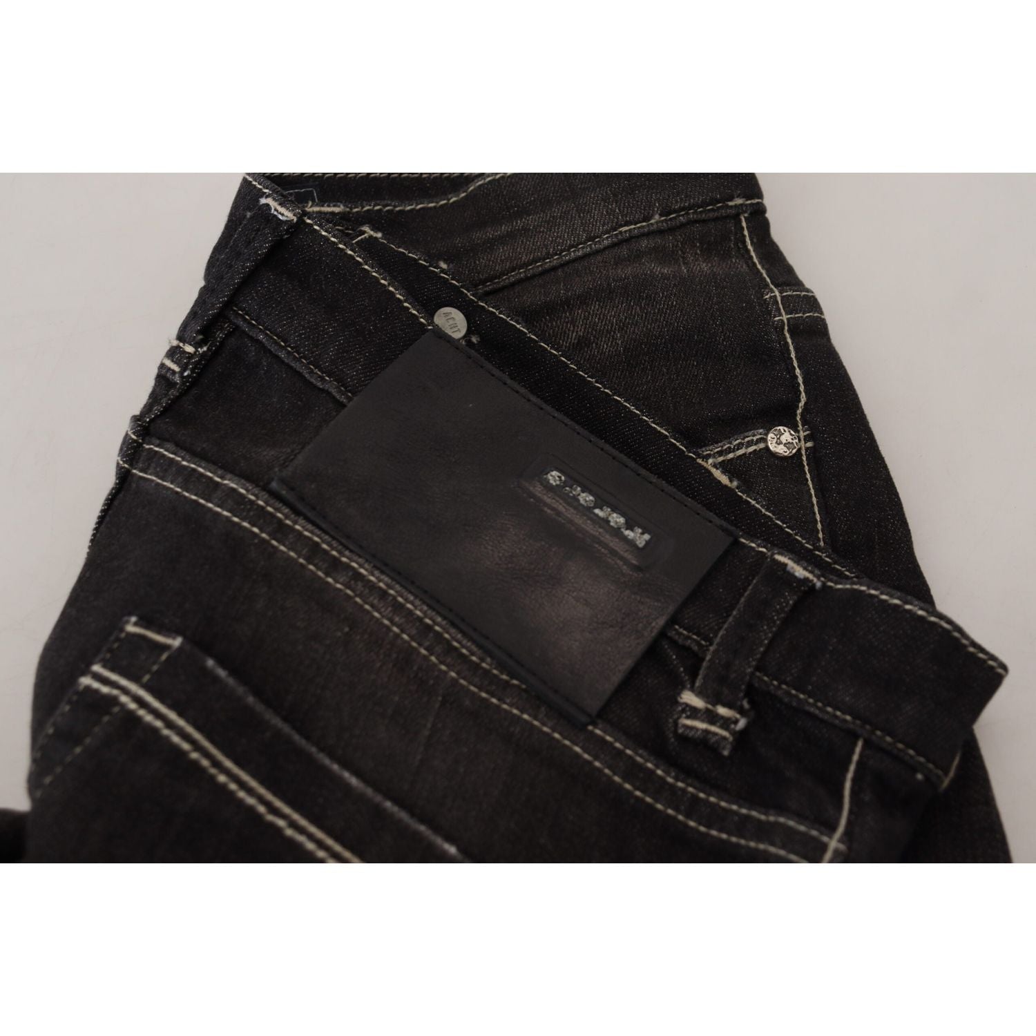 Acht Black Washed Mid Waist Tapered Women Casual Denim Jeans