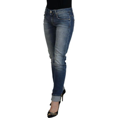 Acht Blue Washed Cotton Low Waist Women Casual Jeans