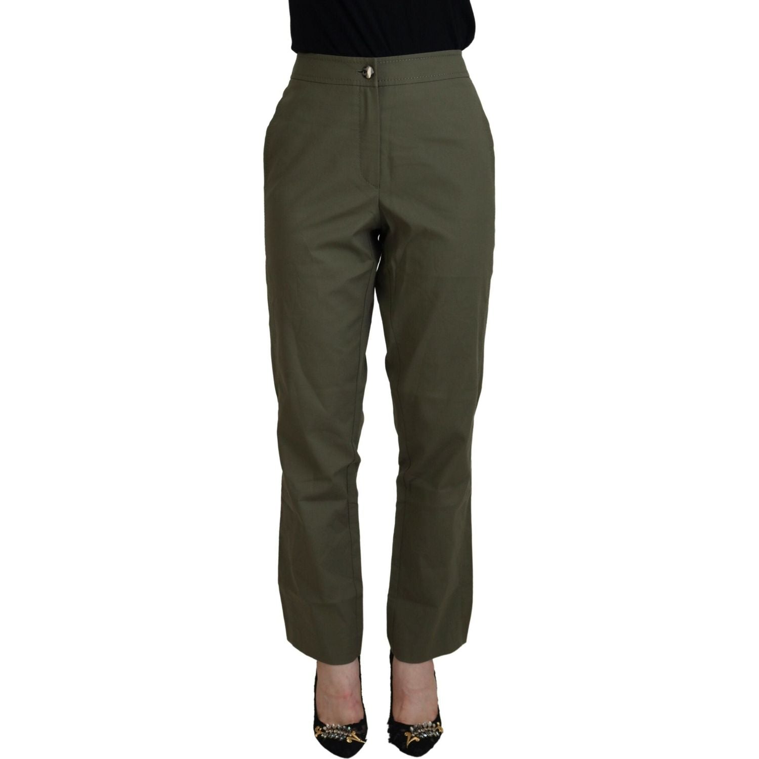 LAUREL Green Cotton High Waist Women Tapered Pants