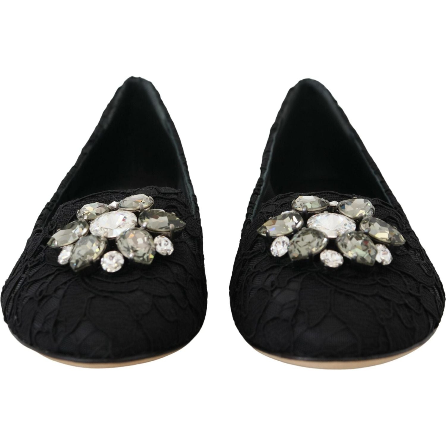 Dolce & Gabbana Black Taormina Lace Crystals Flats Shoes