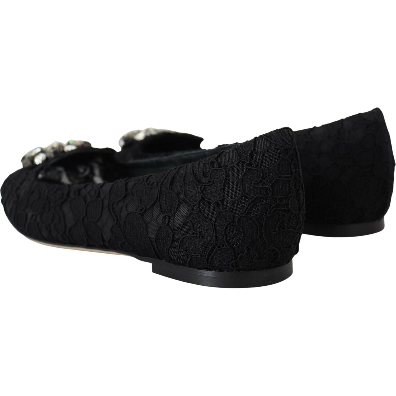 Dolce & Gabbana Black Taormina Lace Crystals Flats Shoes