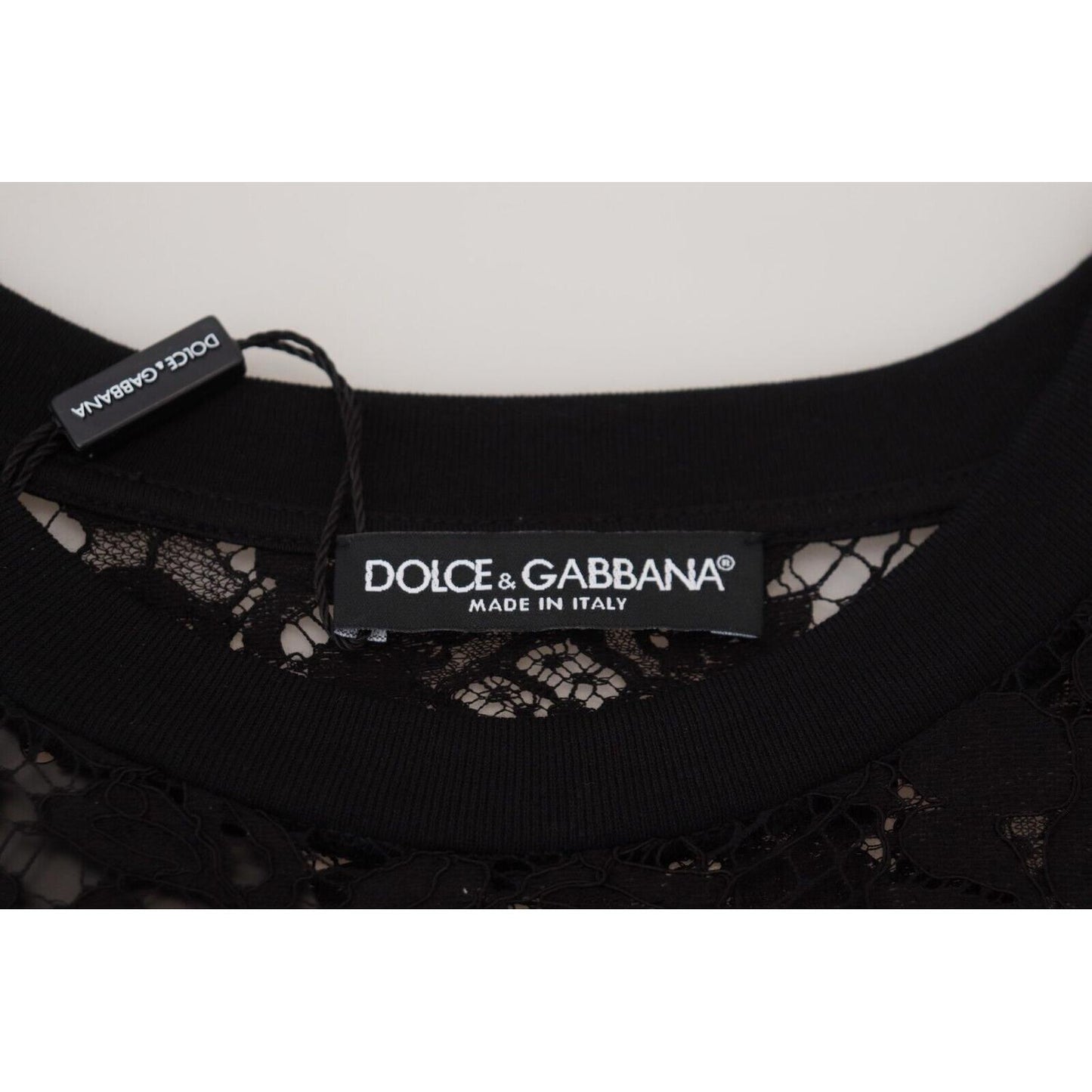 Dolce & Gabbana Black Floral Lace Cotton Shift Mini Dress