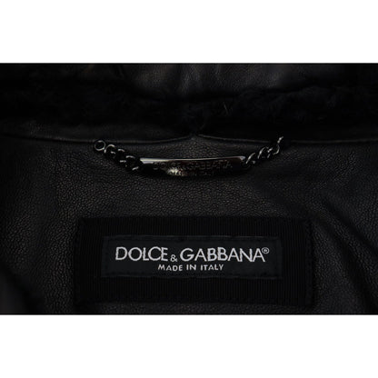 Dolce & Gabbana Black Lamb Leather Collared Men Coat Jacket