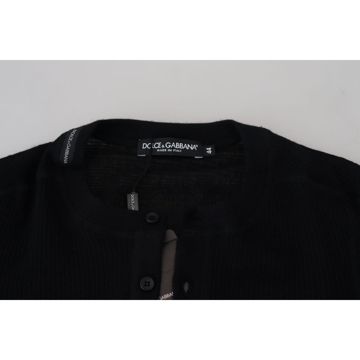 Dolce & Gabbana Black Cashmere Button Pullover Sweater