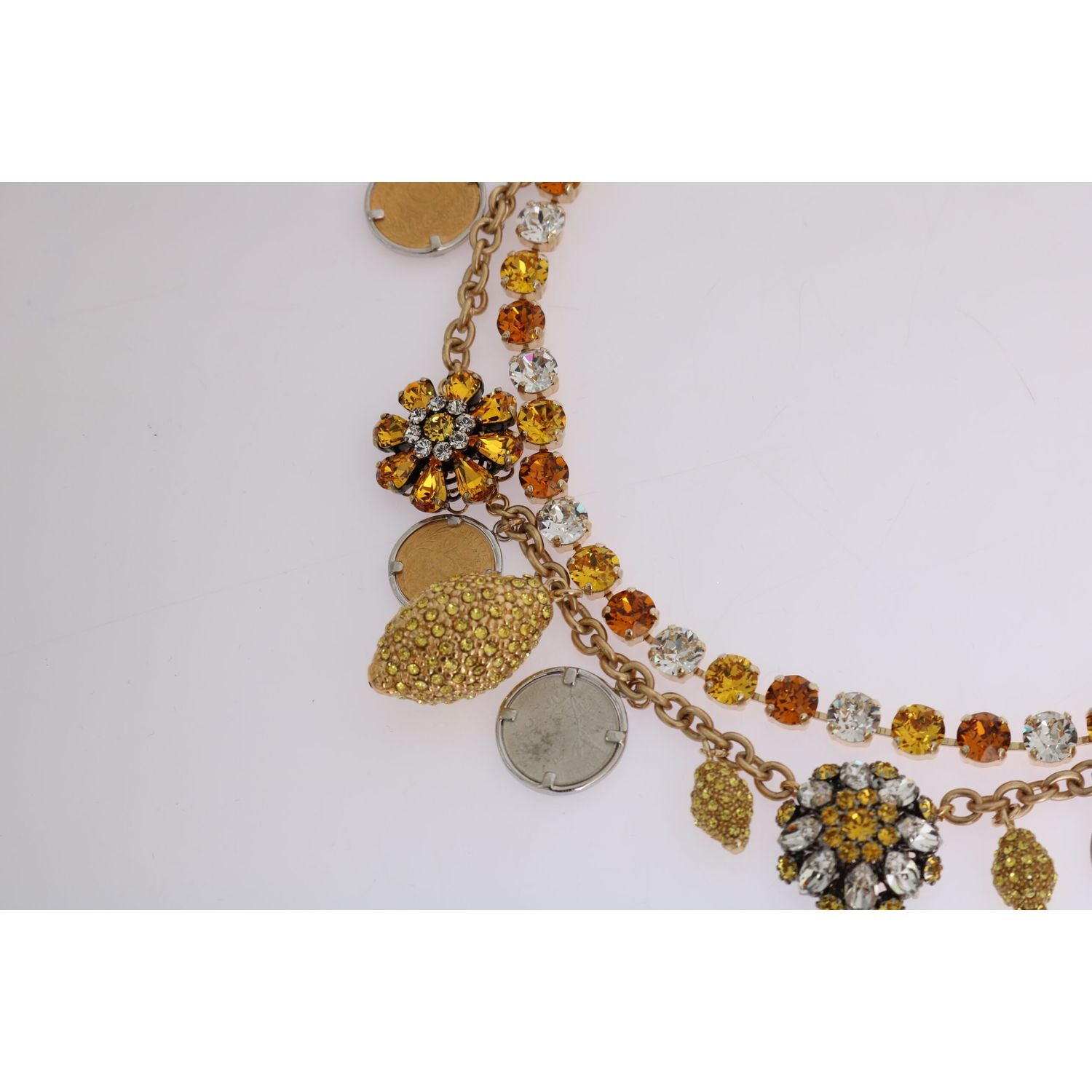 Dolce & Gabbana Gold Brass Crystal Logo Pineapple Statement Necklace