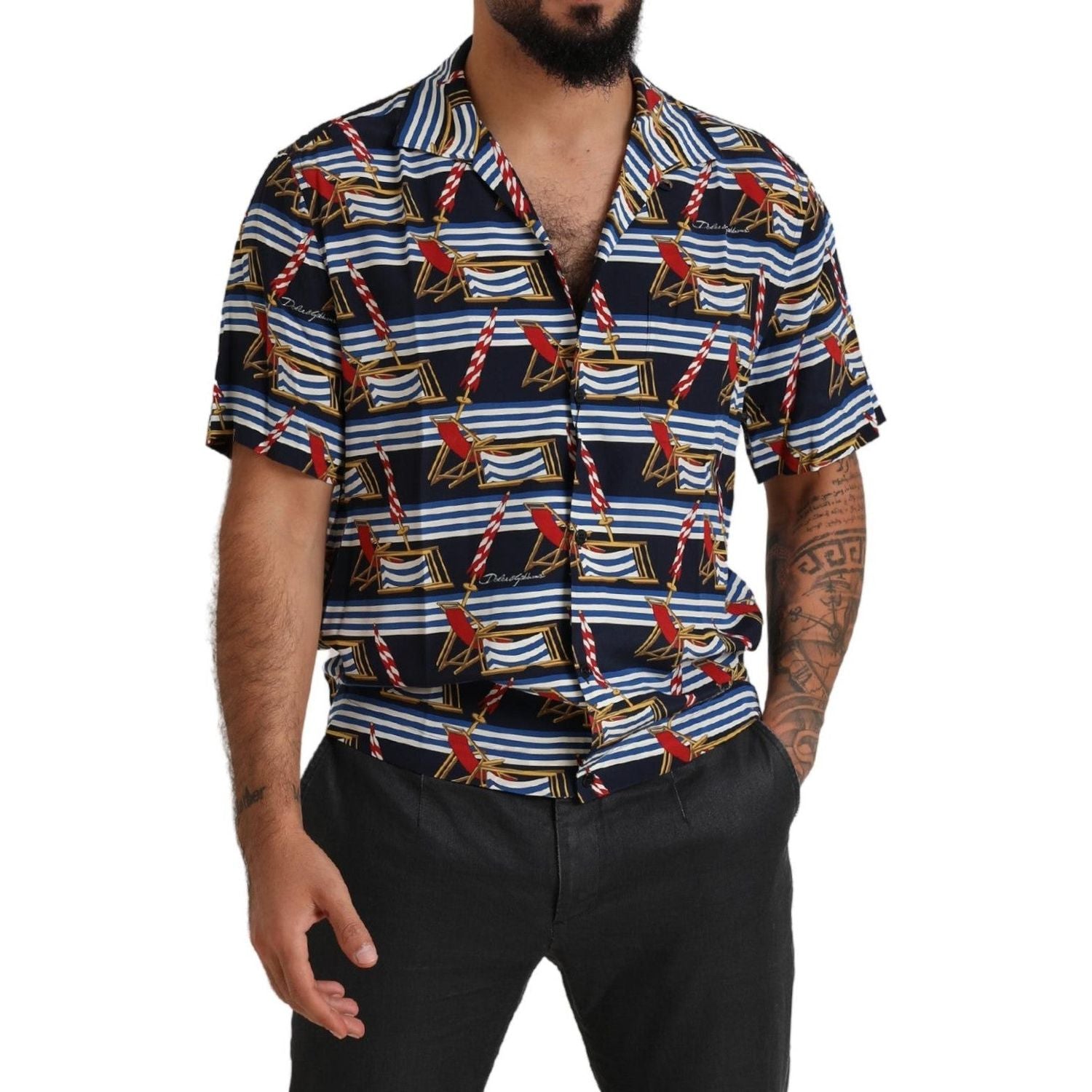 Dolce & Gabbana Multicolor Beach Chair Short Sleeves Shirt