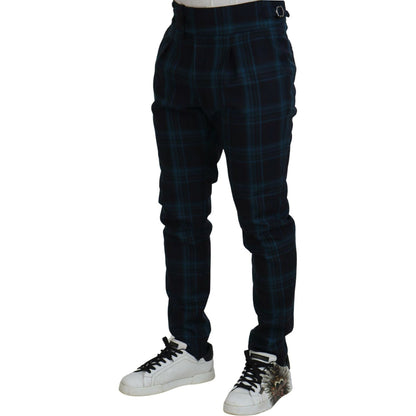 Dolce & Gabbana Blue Purple Plaid Wool Trousers Pants