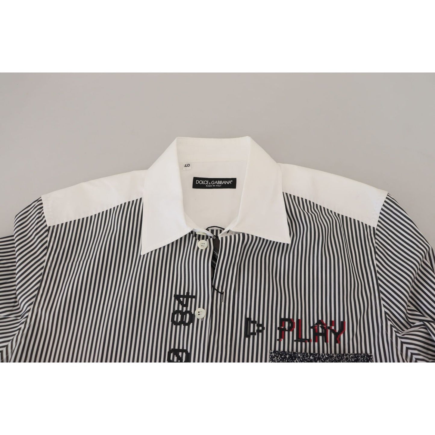 Dolce & Gabbana Gray White Striped Slim Fit Shirt