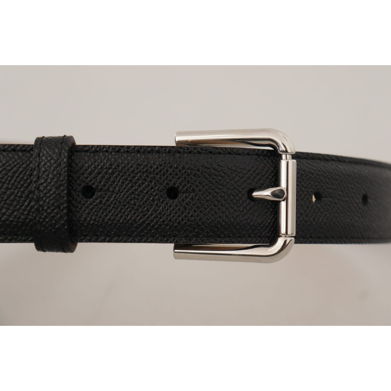 Dolce & Gabbana Black Calf Leather Brown Backend Metal Buckle Belt