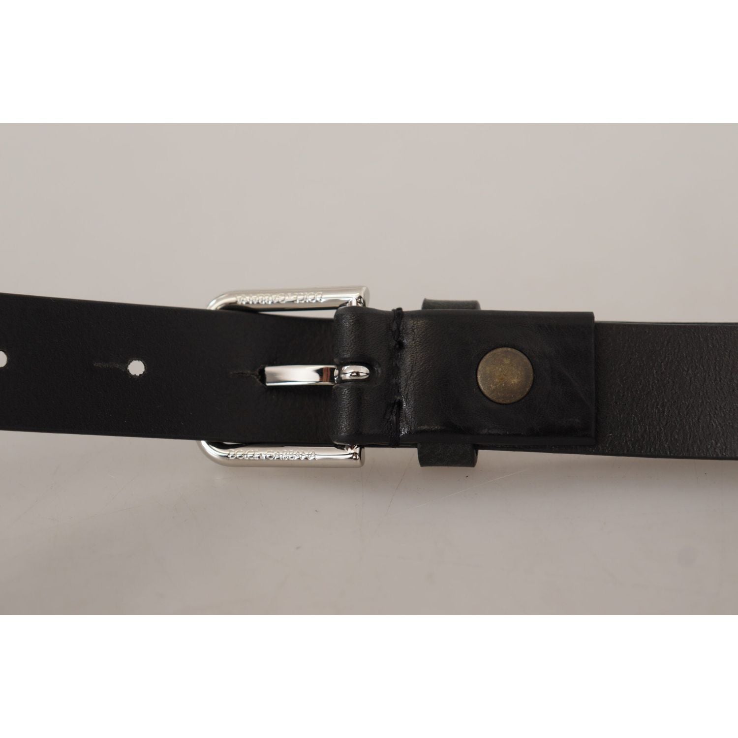 Dolce & Gabbana Black Calf Leather Silver Tone Logo Metal Buckle Belt