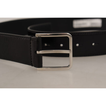 Dolce & Gabbana Black Calf Leather Logo Engraved Metal Buckle Belt